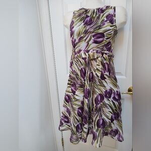 Ann Taylor Floral Purple and Green Dress